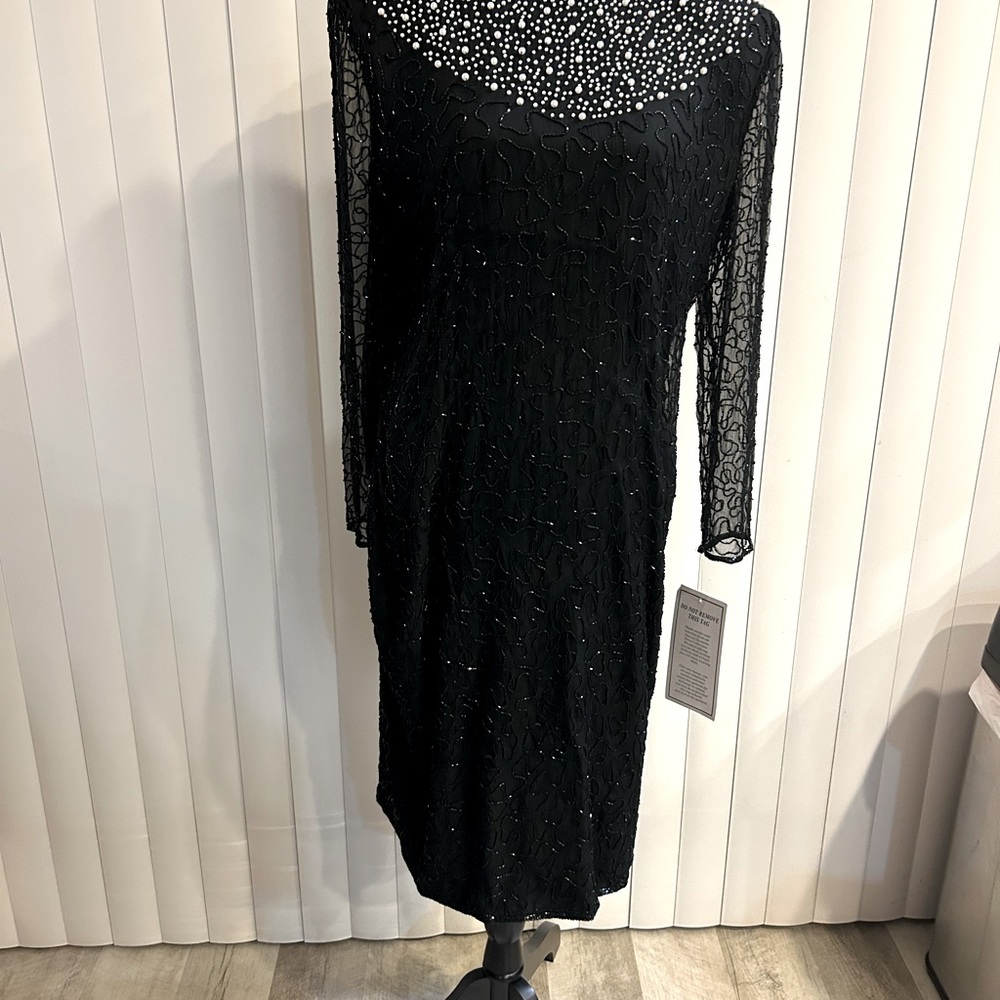 NWT black beaded and pearl evening dress